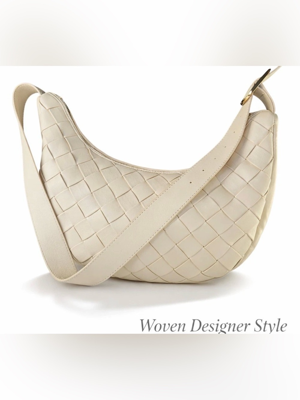 Rachel Zoe Woven Leather Hobo Shoulder Bag - Cream
